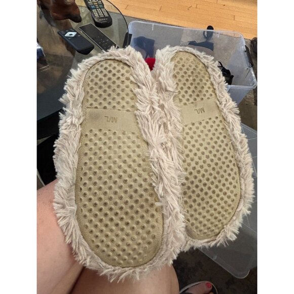 Altar'd State Fuzzy Beige Faux Fur Ankle Slippers Medium/Large Leopard Pompoms - Picture 5 of 6